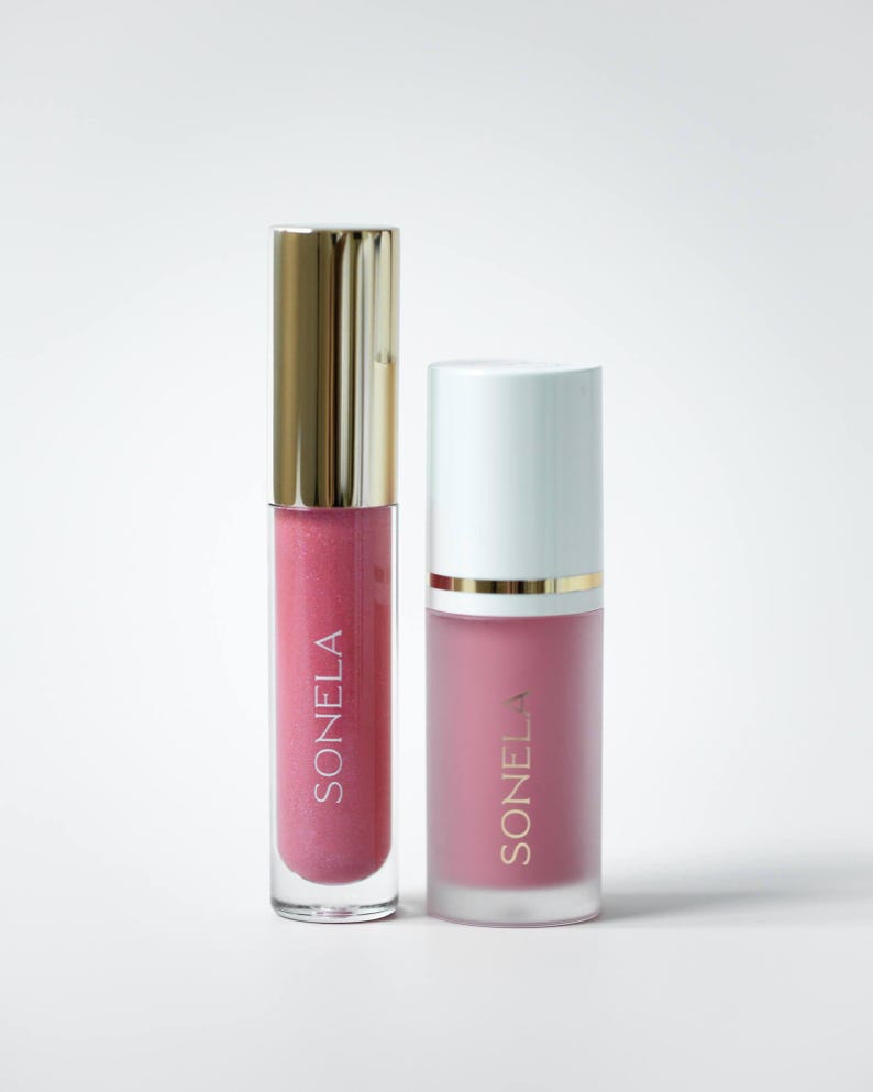 Set de brillo labial y colorete líquido Sonela Dewy, paquete de maquillaje Radiant Glow imagen 1