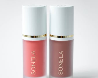 Sonela Dúo de Colorete Líquido Luminoso, Tinte para Mejillas de Brillo Natural, Set de Belleza Ligero Maquillaje con Pigmento Modulable, Regalo de Belleza para Todos los Días