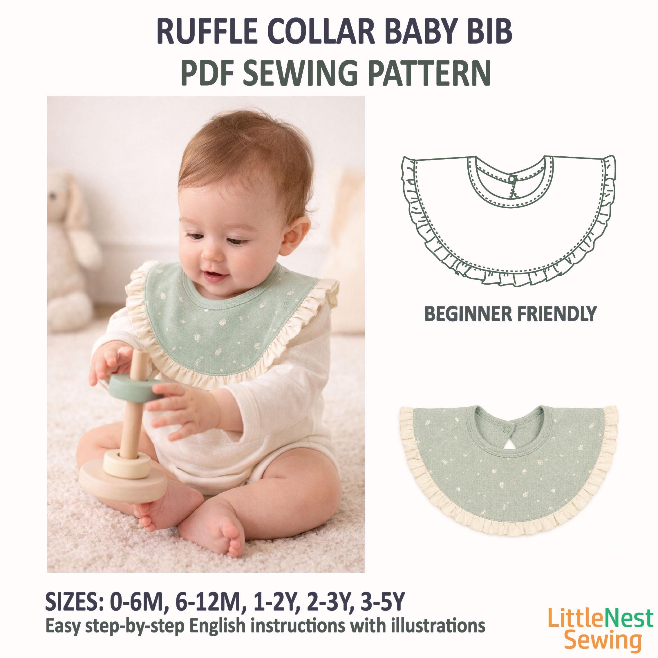 Tie Back Baby Bib Sewing Pattern PDF, Ruffle Bib Pattern, Round Baby ...