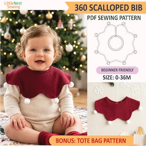 360 Scalloped Baby Bib Sewing Pattern, Christmas Baby Bib PDF, 360 Rotating Bib Pattern, Beginner Sewing Pattern