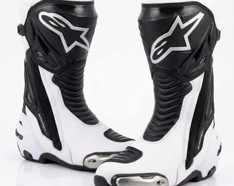 Alpinestars White Motorcycle Racing Boots, Leather Alpinestar Boots, Protective Moto Gear, Gift for him