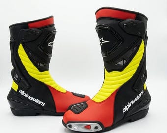 Alpinestars Red Motorcycle Racing Boots, Leather Alpinestar Boots, Protective Moto Gear, Gift for him