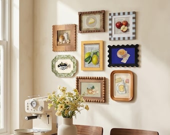 Assorted Wavy Beaded Gallery Wall Frame Set, Vintage Picture Frames for Farmhouse Kitchen Wall Decor, 4x4 4x6 Home Wall & Tabletop Display