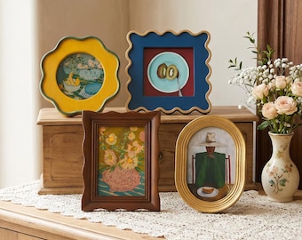 Set di cornici vintage eclettiche, assortite cornici ondulate, ovali e decorate colorate, cornici retrò audaci per la decorazione della parete della cucina, 4×4 4×6