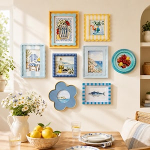 Marcos de fotos coloridos con motivos costeros, juego de marcos ondulados de formas variadas, elemento decorativo para la pared del hogar, decoración para la pared de la cocina y el comedor.