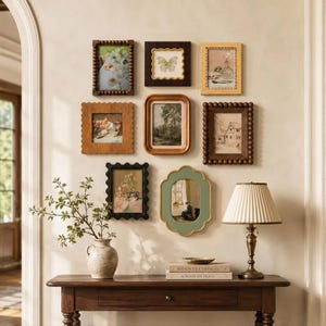 Marcos de pared de galería eclécticos vintage, marco de fotos ondulado con cuentas de formas mixtas, marco coleccionado para decoración de pared del hogar, 4x6 4x4 Regalo de inauguración de casa