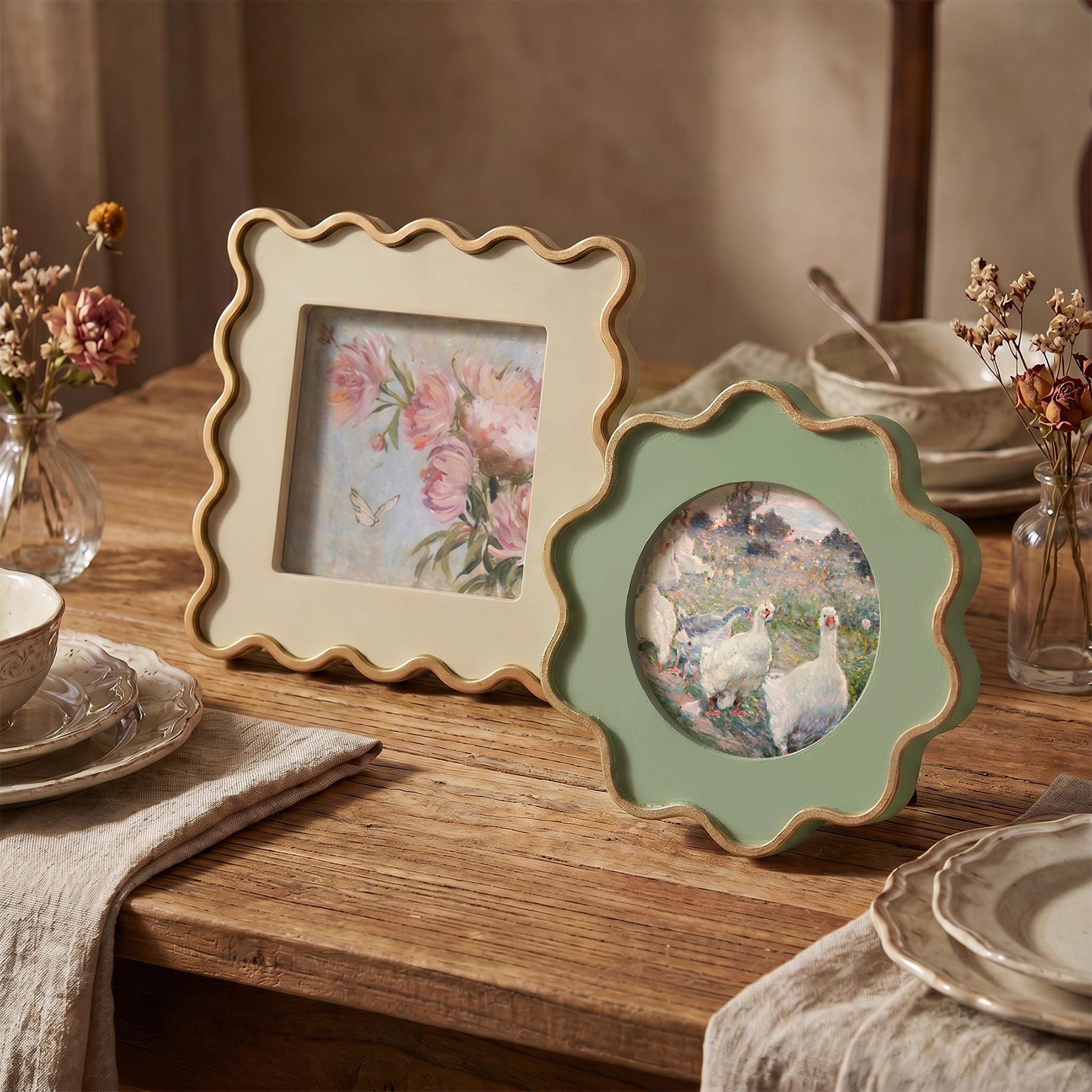 Vintage Floral Velvet Fabric Picture Frame, Colorful Wavy Beaded Photo ...