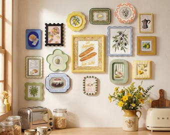 Set di cornici da parete di forme miste / Cornici portafoto a forma di smerlo di varie dimensioni / Cornice in stile cottagecore per arte alimentare e decorazioni per la cucina in stile rustico