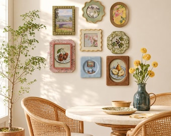 Set di cornici da parete vintage di forme miste, cornici in tessuto colorate ondulate con perline, cornici in stile cottagecore per la decorazione della parete della cucina, 4×4 5×7