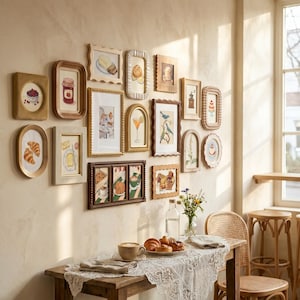 Vintage Multi Shape Gallery Wall Frame Set, Tabletop & Wall Frames for Kitchen Dining Room Wall Art, Farmhouse and Cozy Home Decor, 4x4 4x6