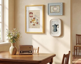 Set di cornici assortite di forme diverse per parete, cornici dorate con bordo ondulato e perline per decorazioni murali in stile vintage, cucina, cottage, 4x6 8x10