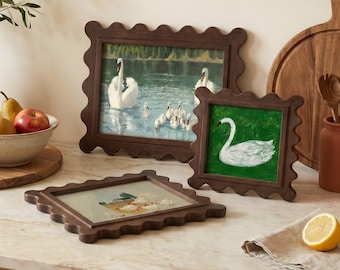 Set di cornici vintage ondulate in noce, perfette per galleria d'arte da parete e da tavolo in stile rustico, arredamento minimalista cottagecore, 4x4 4x6 5x7