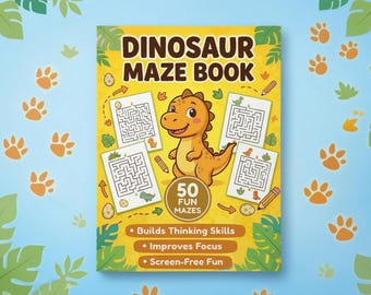 Dinosaur Maze Printable Activity Book for Kids, Preschool Puzzle Worksheets PDF