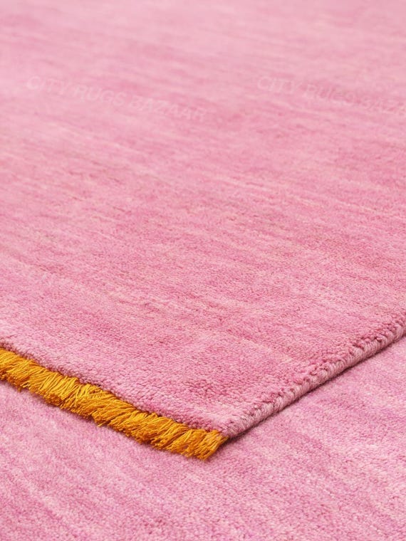 Solid Pink Handloom Wool Rug Minimal Pink Area Rug Handmade Wool Rug Modern Living Room Rug Soft Texture Bedroom Rug Custom Size Rug
