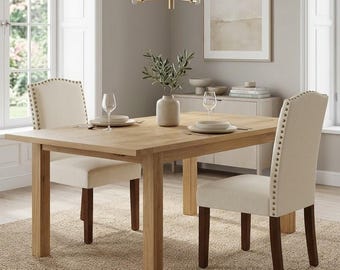 Gepolsterte Esszimmerstühle 2er Set PU-Leder Nailhead Trim Holzbeine Küche Chai