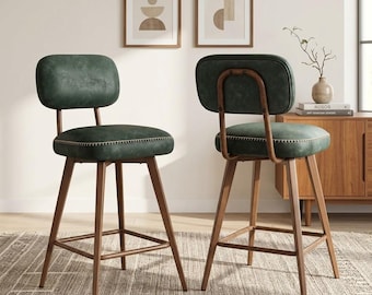 Swivel Bar Stools Set Of 2 Counter Height Faux Leather Chairs With Back
