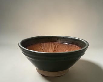 Mortaio in ceramica giapponese Suribachi / Utensile da cucina rustico Wabi Sabi verde