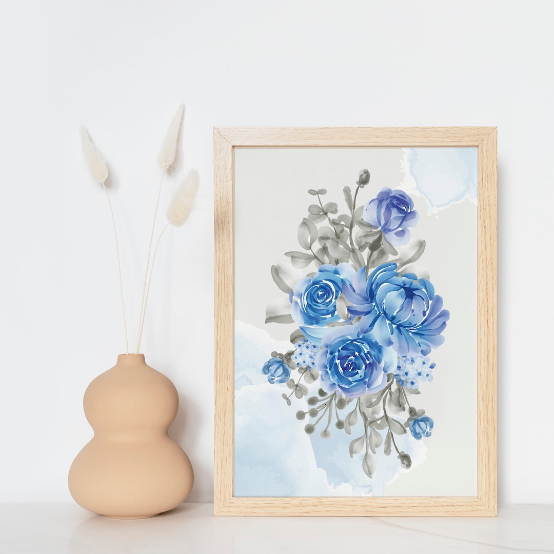 Blue Floral Wall Art Printable Portrait Wall Art Vintage Etsy