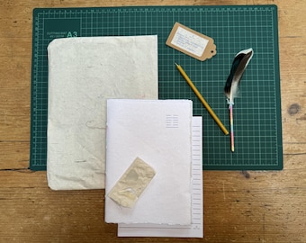 Handmade Journal Set – Notebook, Feather Quill Pen, Crystal, Seaglass and Beeswax Taper by Chapter and Feather