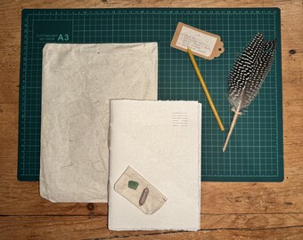 Handmade Journal Set – Notebook, Feather Quill Pen, Crystal, Seaglass and Beeswax Taper by Chapter and Feather