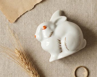 Soviet Porcelain Easter Bunny | Polonne Factory 1970s | Gold Hand-Painted