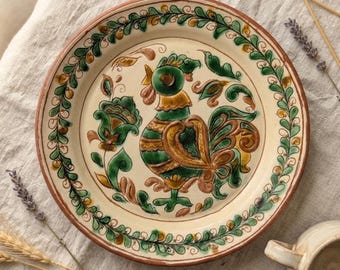 Vintage Kosiv Sgraffito Bird Plate | UNESCO Heritage Ukrainian Folk Art Wall Decor