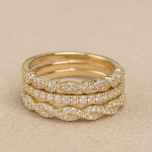 Gold Stacking Rings Set,3 Pcs Half Eternity Ring Set, Dainty Crystal Ring Wedding Bands