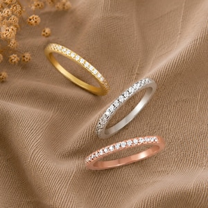 2mm Wedding Band Cubic Zirconia Full Eternity Stackable Brass Engagement Ring Size 4-11