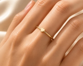 18K Gold Dainty Stackable Ring Heart Ring Simple Gold Ring for Everyday Wear Minimalist Gold Heart Jewelry