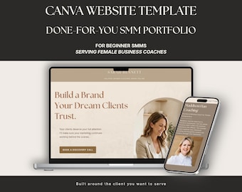 SMM Portfolio Canva Website Template for Social Media Manager Serving Female Business Coaches | Done-For-You Portfolio Site