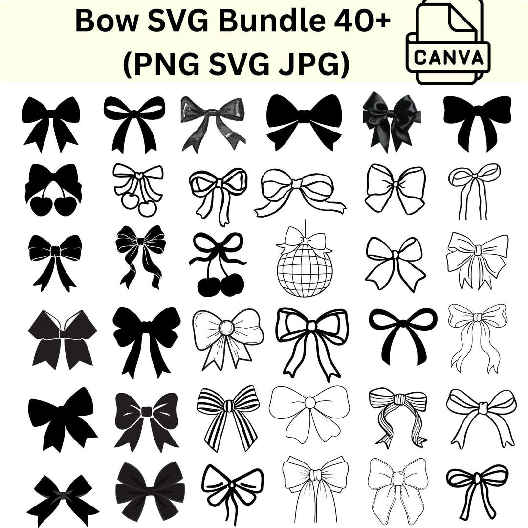 Bow SVG Bundle, 40+ Ribbon Clipart PNG, Cut Files (digital Download ...