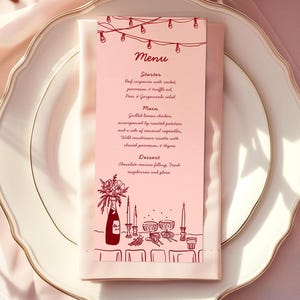 Enseigne de menu de mariage unique et fantaisiste, style dessiné à la main (4 x 9, modèle de toile modifiable)