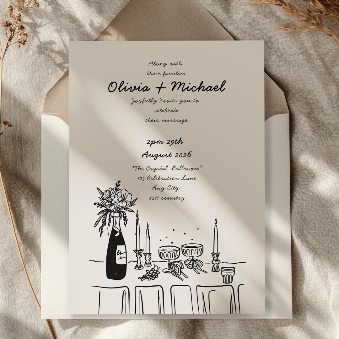 Hand Drawn Wedding Invitation Template | Minimaliste Canva Invite ...