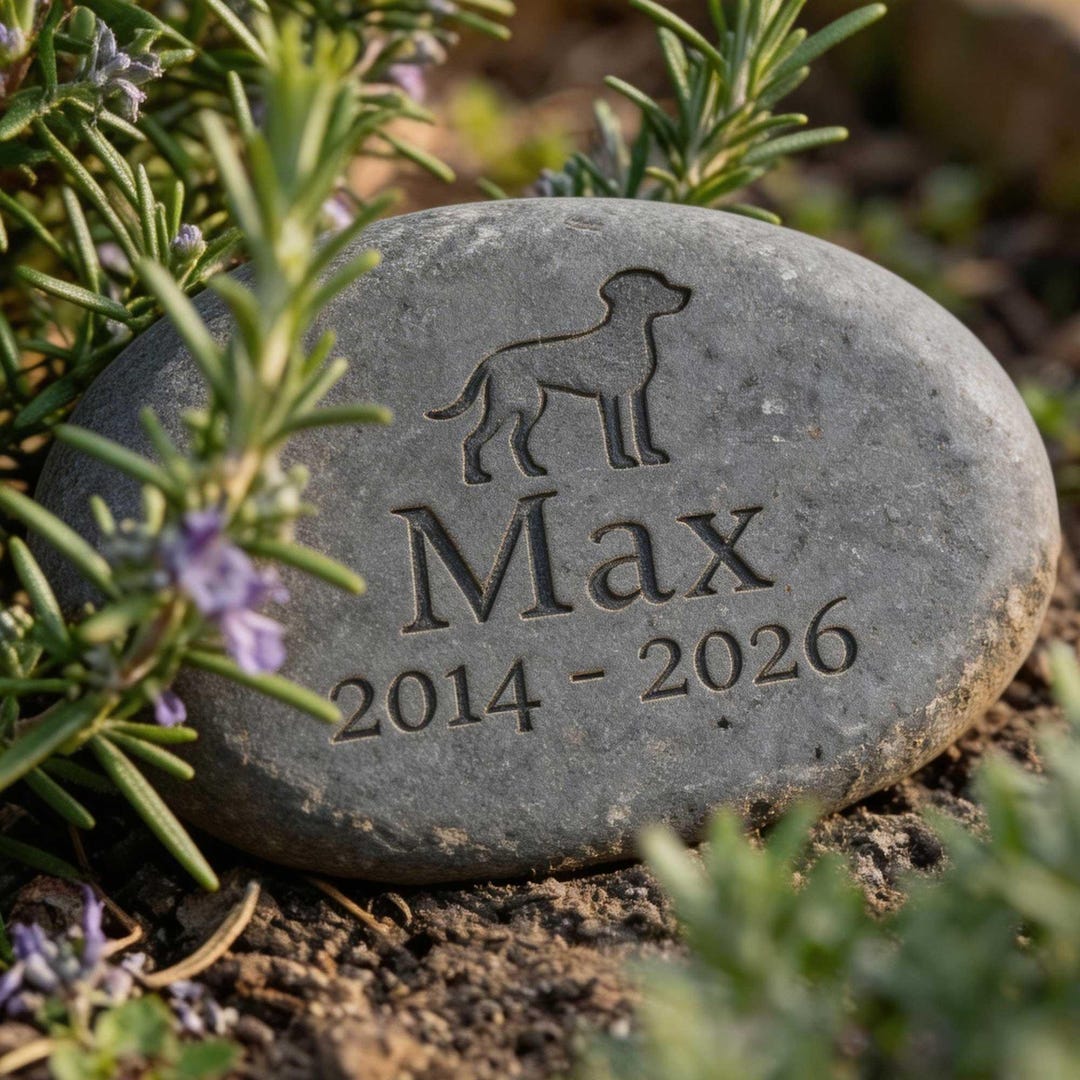 Personalised Pet Memorial Stone, Engraved Dog or Cat Paw Print Pebble ...