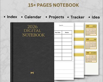 Caderno digital com hiperlinks, planejador para iPad, modelo para boas anotações, diário minimalista, caderno profissional diário