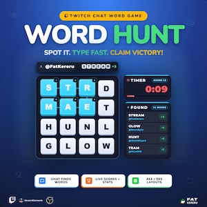 Word Hunt Twitch Widget – Interactive Chat Word Find Game - Stream Overlay (Digital Download)