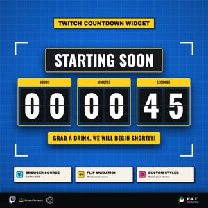 Temporizador de cuenta regresiva con solapas divididas: dígitos animados al estilo de la pizarra Solari, widget de Twitch
