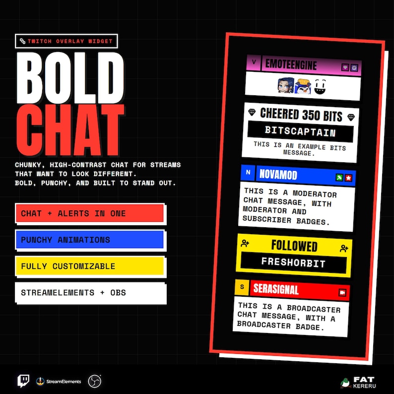 Overlay Chat Box Example Bold Twitch Chat Overlay – Combined Alerts Widget, Minimalist Design - Etsy