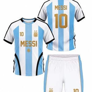 Messi 10 kids Soccer Set, Football Jersey and Shorts, Customized Youth Shirt, Gift for Argentina Fans, Christmas, Back to school Present image 2