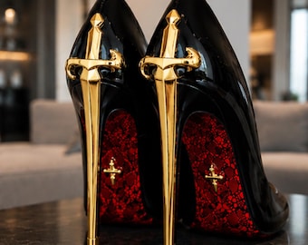 Fashion High Heels for Women, Black Stiletto Pumps for Her, Statement Party Shoes, Slip On Dress Heels, Gothic Inspired Footwear for Her