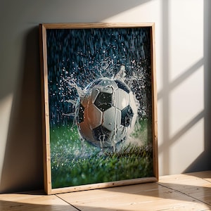 Opera d'arte sportiva / Foto di un pallone da calcio / Stampa artistica sportiva dinamica da parete