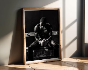 Sports Artwork | Boxer Training Gym Wall Art Black White Boxing Sports Photography Poster