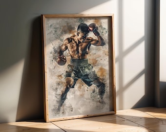 Muay Thai Boxing Poster | Action Kickboxing Art | Fighter Man Cave Decor