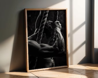 Sport Kunstwerk | Rope Klettern Athleten Stärke Wand Kunst Schwarz Weiß Fitness Gym Poster