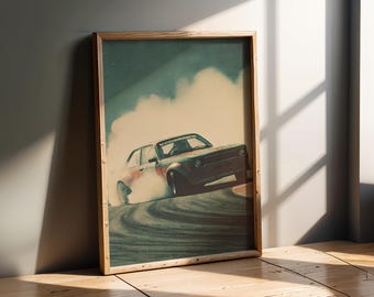 Sports mécaniques | Affiche de voiture de course Drift classique, art mural rétro sport automobile