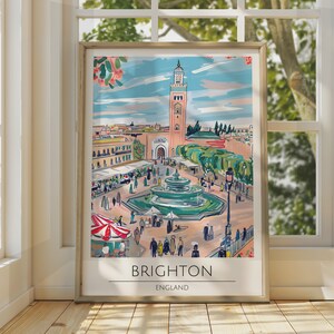 Marrakech Sketch Travel Poster | Koutoubia Mosque | Colourful Illustration Wall Art Print