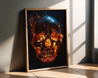 Urban Style | Burning Skull Wall Art | Gothic Home Decor | Dark Fantasy Poster Print