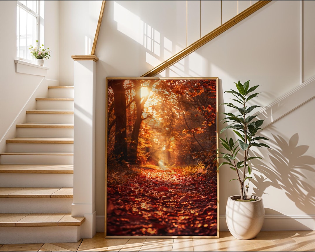 Autumn Forest Path Photo | Fall Leaves Woodland Wall Art | Nature ...