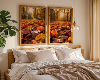 Set of Two Prints | Autumn Leaves Wall Art | Fall Prints | Rustic Decor