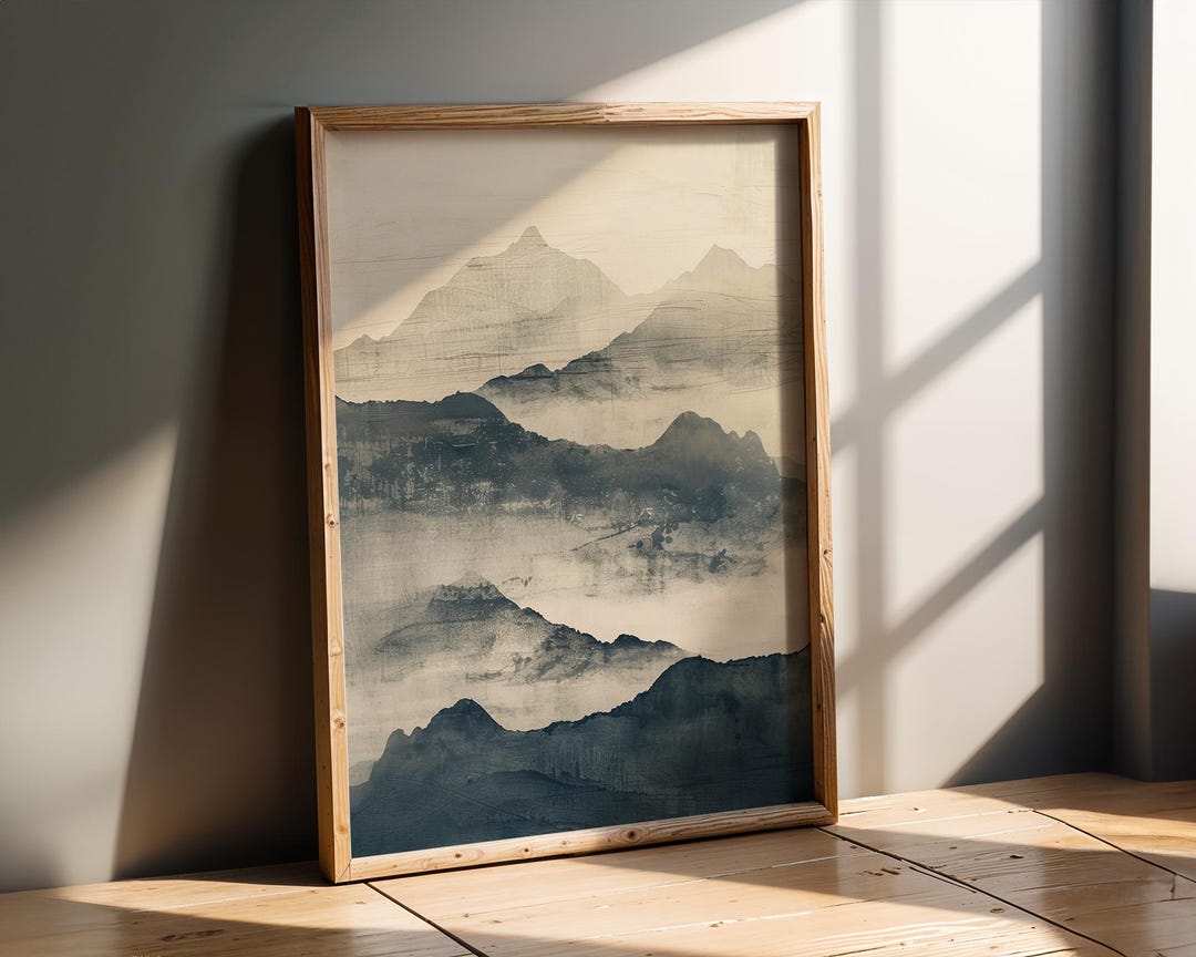 Japanese Mountain Wall Art | Zen Landscape Print | Neutral Bedroom ...